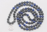 GMN6012 Knotted 8mm, 10mm black labradorite & lapis lazuli 108 beads mala necklace with charm