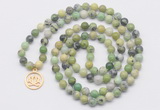 GMN6029 Knotted 8mm, 10mm Australia chrysoprase 108 beads mala necklace with charm