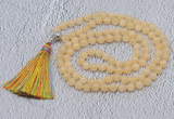 GMN603 Hand-knotted 8mm, 10mm honey jade 108 beads mala necklaces with tassel