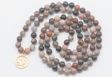 GMN6030 Knotted 8mm, 10mm wooden jasper 108 beads mala necklace with charm