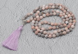 GMN605 Hand-knotted 8mm, 10mm pink zebra jasper 108 beads mala necklaces with tassel