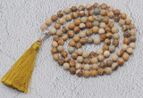 GMN607 Hand-knotted 8mm, 10mm picture jasper 108 beads mala necklaces with tassel