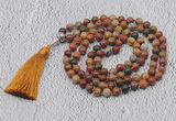 GMN609 Hand-knotted 8mm, 10mm picasso jasper 108 beads mala necklaces with tassel