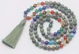 GMN6126 Knotted 7 Chakra 8mm, 10mm African turquoise 108 beads mala necklace with tassel