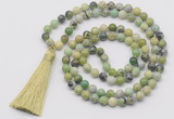 GMN6129 Knotted 8mm, 10mm Australia chrysoprase 108 beads mala necklace with tassel