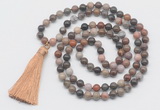 GMN6130 Knotted 8mm, 10mm wooden jasper 108 beads mala necklace with tassel