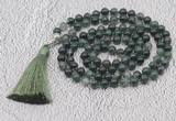 GMN620 Hand-knotted 8mm, 10mm moss agate 108 beads mala necklaces with tassel