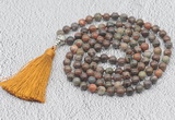 GMN622 Hand-knotted 8mm, 10mm ocean agate 108 beads mala necklaces with tassel