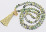 GMN6229 Knotted 8mm, 10mm Australia chrysoprase 108 beads mala necklace with tassel & charm