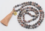 GMN6230 Knotted 8mm, 10mm wooden jasper 108 beads mala necklace with tassel & charm