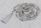 GMN627 Hand-knotted 8mm, 10mm cloudy quartz 108 beads mala necklaces with tassel