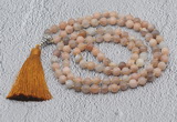 GMN629 Hand-knotted 8mm, 10mm sunstone 108 beads mala necklaces with tassel