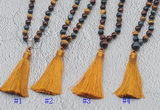 GMN630 Hand-knotted 8mm, 10mm colorfull tiger eye 108 beads mala necklaces with tassel