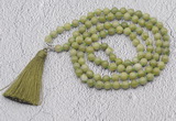 GMN635 Hand-knotted 8mm, 10mm China jade 108 beads mala necklaces with tassel