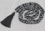 GMN640 Hand-knotted 8mm, 10mm snowflake obsidian 108 beads mala necklaces with tassel