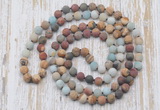 GMN6406 Hand-knotted 8mm, 10mm matte mixed amazonite & jasper 108 beads mala necklaces