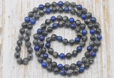 GMN6412 Hand-knotted 8mm, 10mm black labradorite & lapis lazuli 108 beads mala necklaces