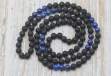 GMN6414 Hand-knotted 8mm, 10mm black lava & lapis lazuli 108 beads mala necklaces