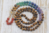 GMN6424 Hand-knotted 7 Chakra 8mm, 10mm yellow tiger eye 108 beads mala necklaces