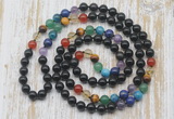 GMN6427 Hand-knotted 7 Chakra 8mm, 10mm black obsidian 108 beads mala necklaces