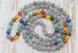 GMN6437 Hand-knotted 7 Chakra 8mm, 10mm labradorite 108 beads mala necklaces