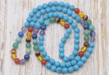 GMN6440 Hand-knotted 7 Chakra 8mm, 10mm turquoise 108 beads mala necklaces