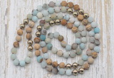 GMN6444 Hand-knotted 8mm, 10mm matte amazonite & picture jasper 108 beads mala necklaces