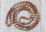 GMN6446 Hand-knotted 8mm, 10mm matte picture jasper & red jasper 108 beads mala necklaces