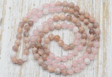 GMN6455 Hand-knotted 8mm, 10mm sunstone, rose quartz & white jade 108 beads mala necklaces