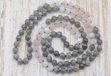 GMN6456 Hand-knotted 8mm, 10mm labradorite, rose quartz & white moonstone 108 beads mala necklaces