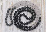 GMN6467 Knotted 8mm, 10mm black labradorite, matte rose quartz  & black agate 108 beads mala necklaces