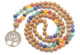 GMN6481 Knotted 7 Chakra 8mm, 10mm wooden jasper 108 beads mala necklace with charm