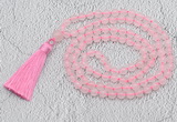 GMN651 Hand-knotted 8mm, 10mm rose quartz 108 beads mala necklaces with tassel