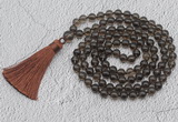 GMN652 Hand-knotted 8mm, 10mm smoky quartz 108 beads mala necklaces with tassel