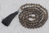 GMN653 Hand-knotted 8mm, 10mm smoky quartz 108 beads mala necklaces with tassel