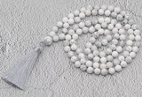 GMN656 Hand-knotted 8mm, 10mm white howlite 108 beads mala necklaces with tassel