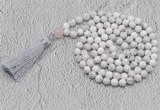 GMN657 Hand-knotted 8mm, 10mm white howlite 108 beads mala necklaces with tassel