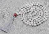 GMN658 Hand-knotted 8mm, 10mm white howlite 108 beads mala necklaces with tassel