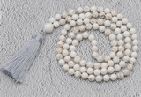 GMN660 Hand-knotted 8mm, 10mm white howlite 108 beads mala necklaces with tassel