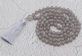 GMN664 Hand-knotted 8mm, 10mm grey agate 108 beads mala necklaces with tassel