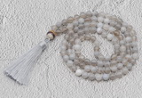 GMN667 Hand-knotted 8mm, 10mm grey banded agate 108 beads mala necklaces with tassel