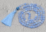 GMN670 Hand-knotted 8mm, 10mm blue banded agate 108 beads mala necklaces with tassel