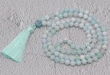 GMN671 Hand-knotted 8mm, 10mm sea blue banded agate 108 beads mala necklaces with tassel