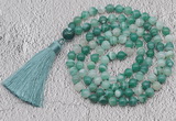 GMN672 Hand-knotted 8mm, 10mm green banded agate 108 beads mala necklaces with tassel