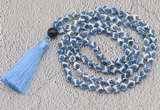 GMN688 Hand-knotted 8mm, 10mm blue Tibetan agate 108 beads mala necklaces with tassel