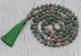 GMN691 Hand-knotted 8mm, 10mm Indian agate 108 beads mala necklaces with tassel