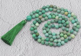 GMN696 Hand-knotted 8mm, 10mm grass agate 108 beads mala necklaces with tassel