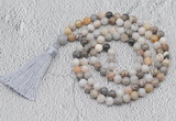 GMN698 Hand-knotted 8mm, 10mm bamboo leaf agate 108 beads mala necklaces with tassel