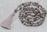 GMN700 Hand-knotted 8mm, 10mm Botswana agate 108 beads mala necklaces with tassel