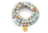 GMN7005 8mm matte amazonite & white crystal 108 mala beads wrap bracelet necklace